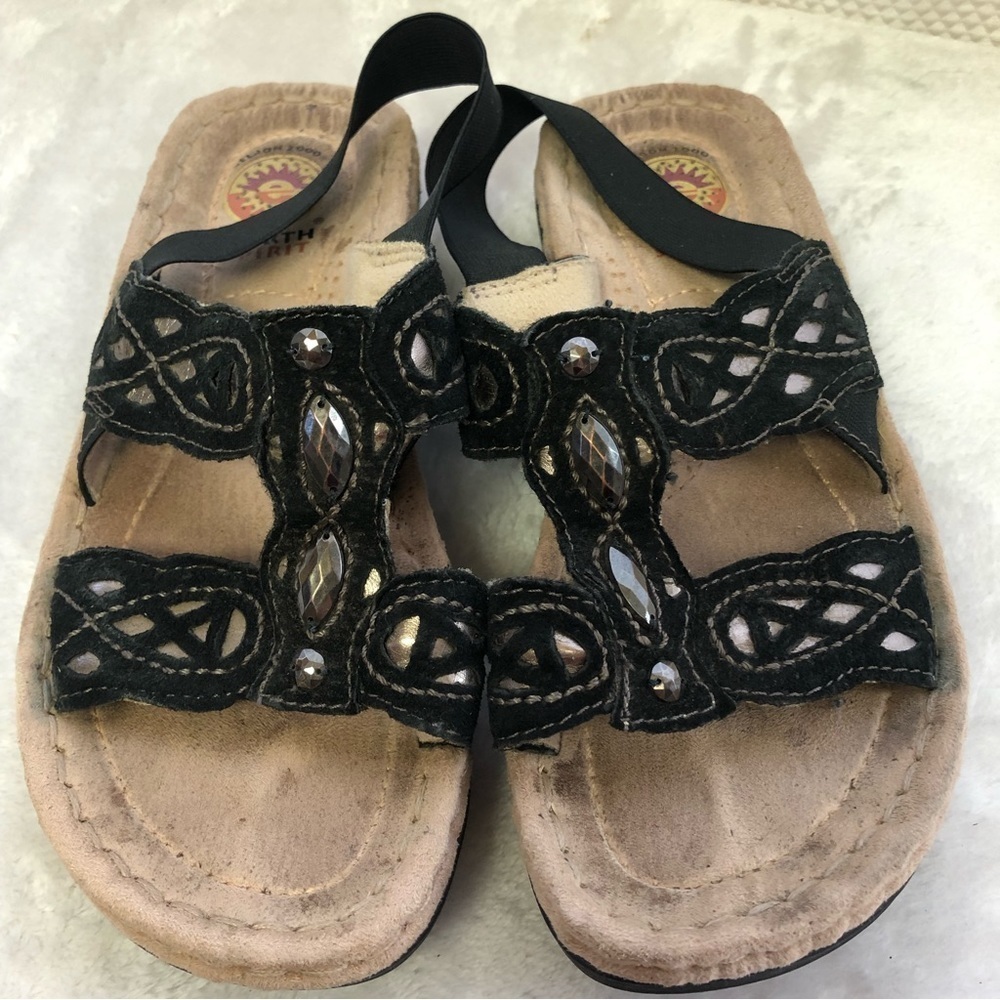 𝅺earth Spirit Black Embellished Strappy Slip On Sandal Size 5